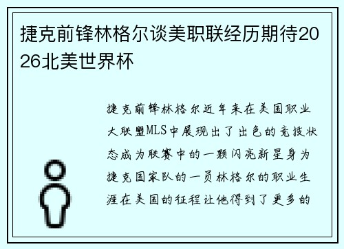 捷克前锋林格尔谈美职联经历期待2026北美世界杯